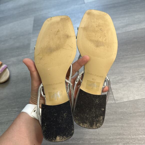 Marc Fisher Womens Silver Metallic Galvin Faux Leather Slingback Sandals Size 10 - Picture 7 of 7